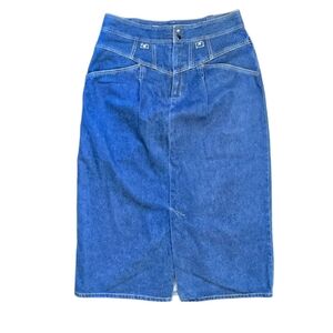 Vintage Denim Midi Skirt Size 16 Blue Jean 90s Y2K CottageCore Minimalist
